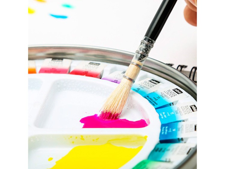 Краски Pebeo акварель 24 цвета набор Aquarelle Fine в металлической коробке с кистью — картинка 4