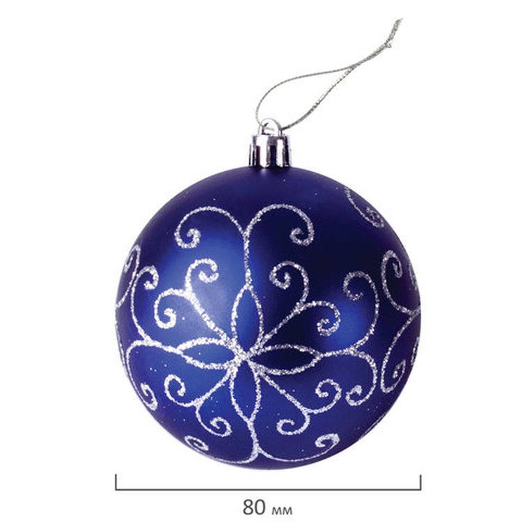 Шары елочные, набор 6 шт., пластик, 8 см, с серебристым рисунком, цвет синий — картинка 3