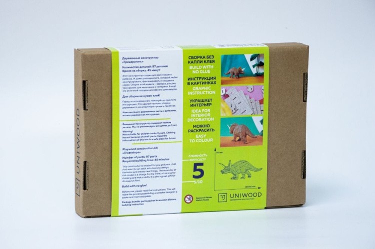 Конструктор из дерева «Трицератопс с набором карандашей», UNIWOOD — картинка 7