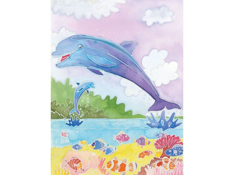 Картина акварелью по контурам «Дельфины» — картинка 4
