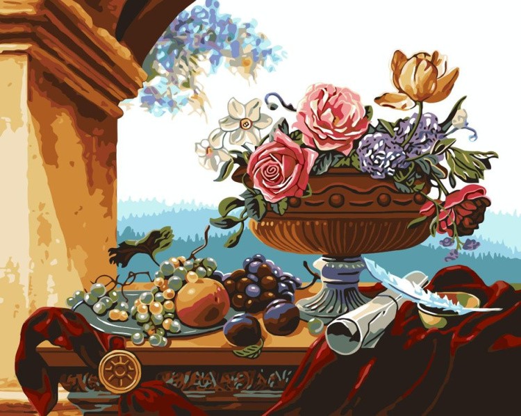 Картина по номерам «Ваза с цветами и фруктами»
