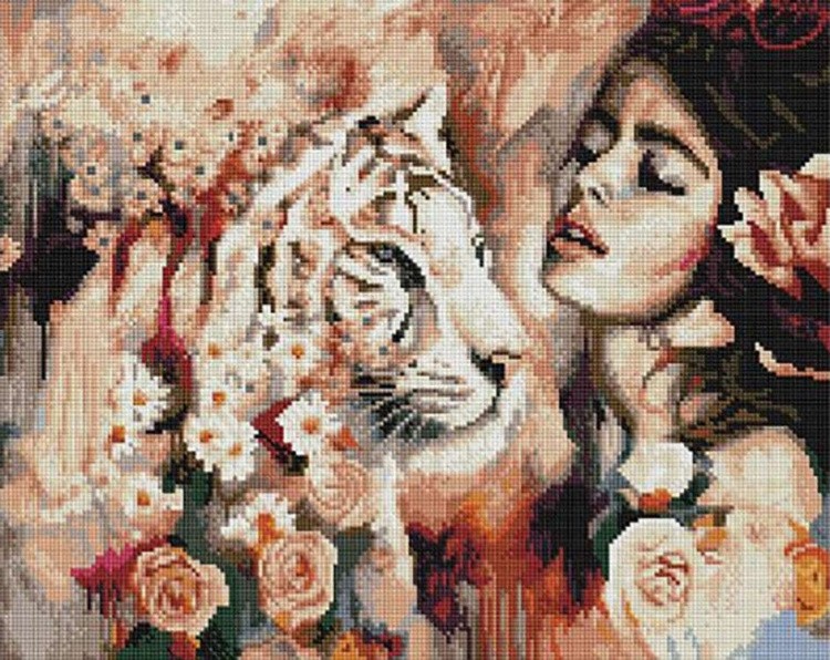Алмазная вышивка «Жасмин с тигром в цветах»