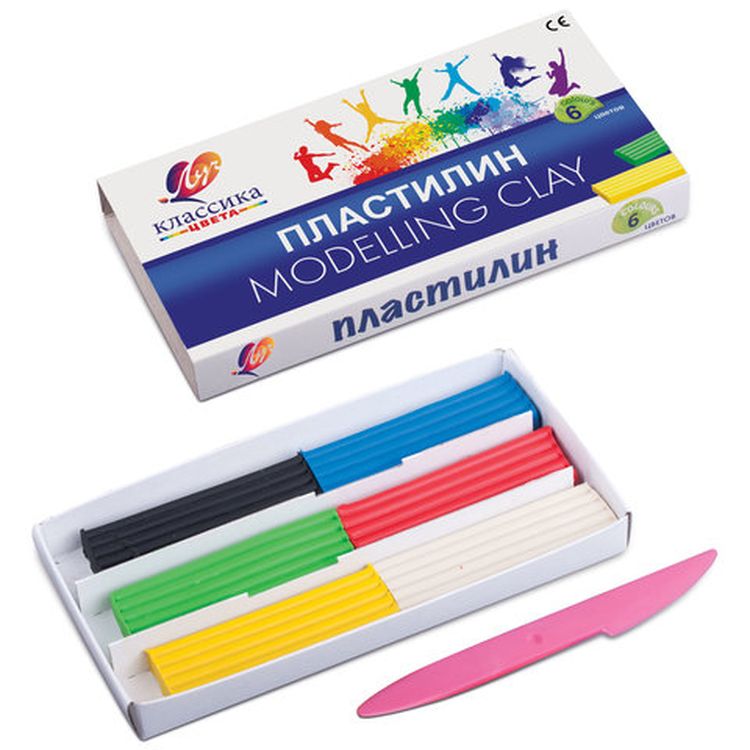 Пластилин классический Луч «Классика», 6 цветов, 120 г, со стеком — картинка 2