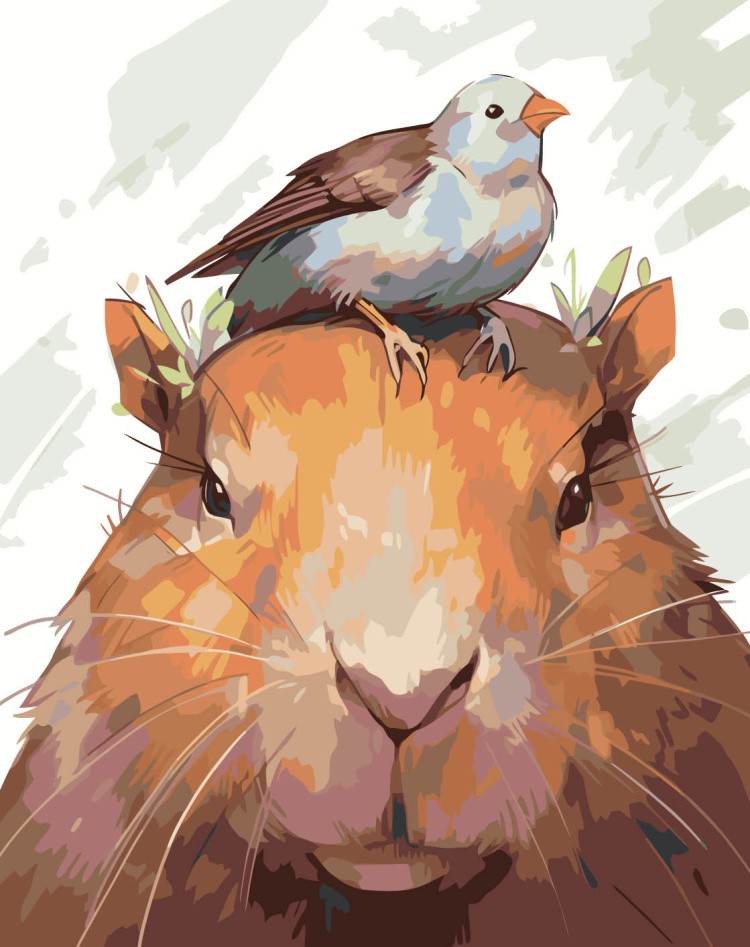 Картина по номерам «Капибара с птицей на голове»
