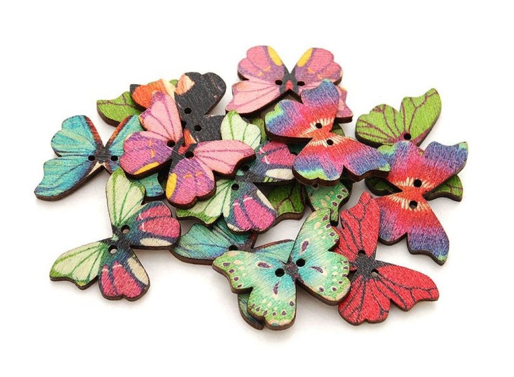 Пуговицы декоративные Бабочки цветные