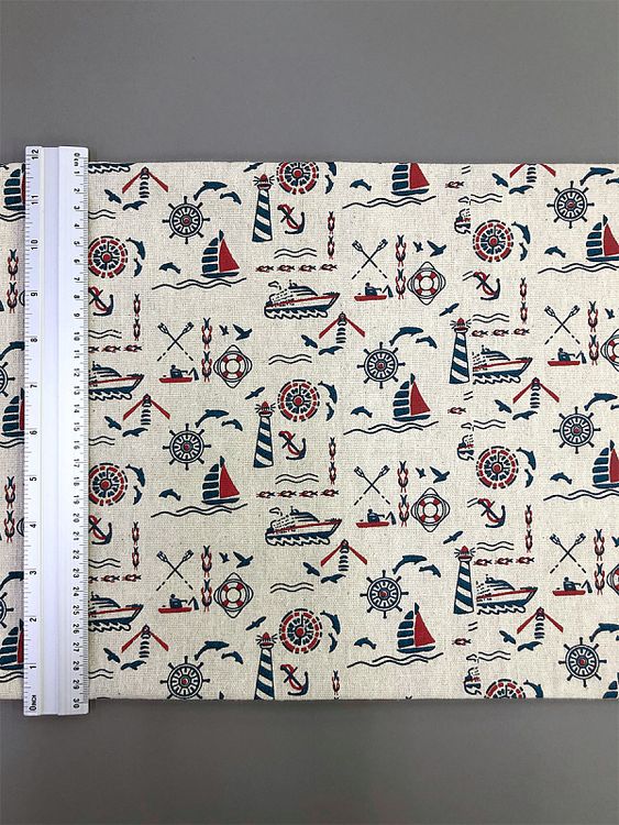 Ткань льняная, 1 м x 150 см, 140 г/м², цвет: белый, морской принт, TBY — картинка 6