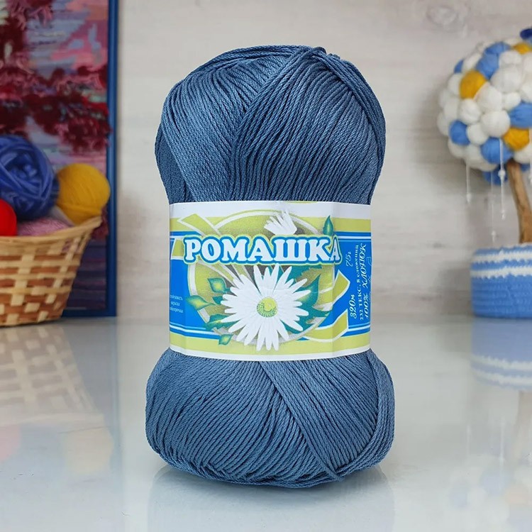 Пряжа ПНК им.Кирова Ромашка (7110), серо-зеленый, 5 шт. по 75 г — картинка 2