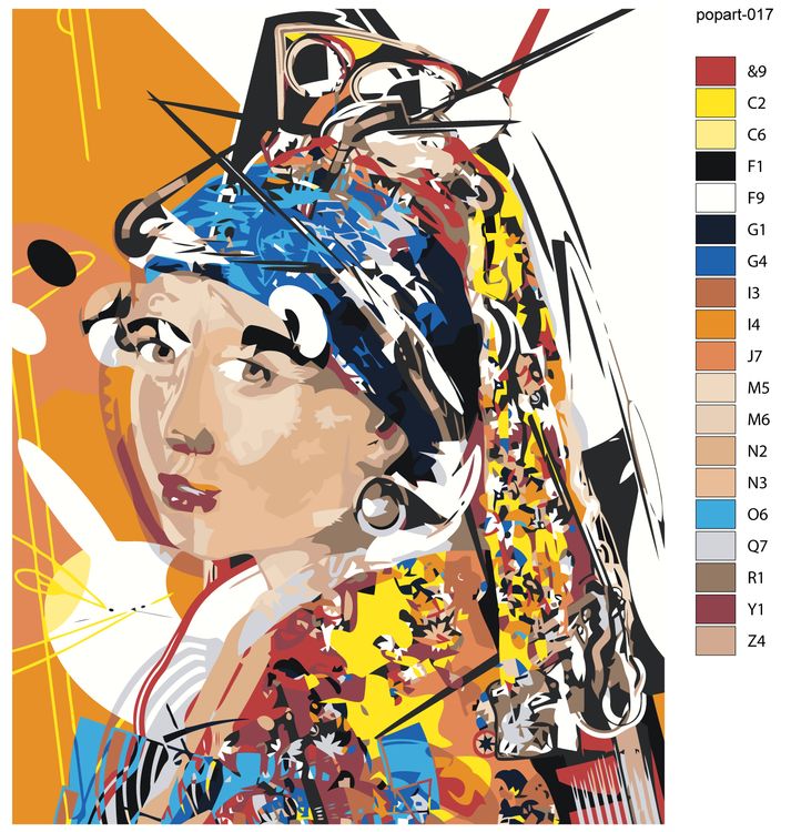 Картина по номерам «Pop Art Поп-арт: Девушка с жемчужной сережкой 2» — картинка 3