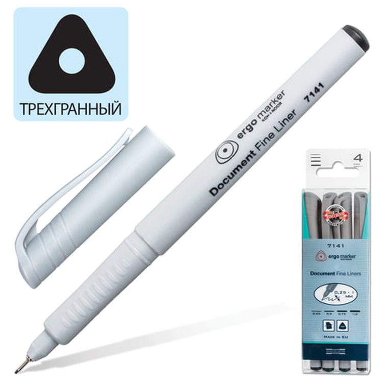 Набор капиллярных ручек (линеров) KOH-I-NOOR 4 шт., черные — картинка 2