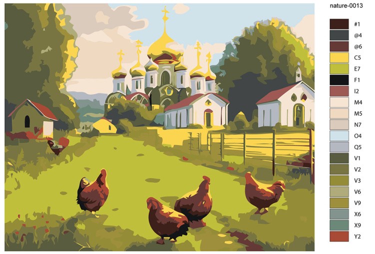 Картина по номерам «Природа: Деревенский пейзаж с церковью» — картинка 2
