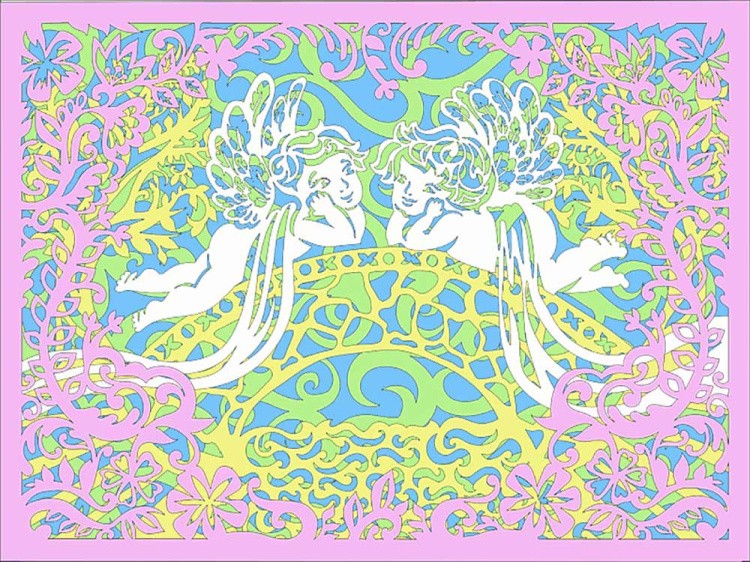 Вытынанка «Ангелочки на мосту» (многослойная) — картинка 3