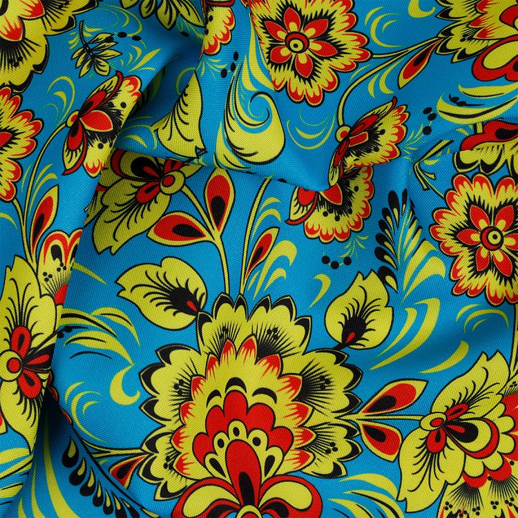 Ткань Габардин, 3 м x 155 см, 140 г/м², цвет: орнамент голубой, желтый, IDEAL — картинка 3