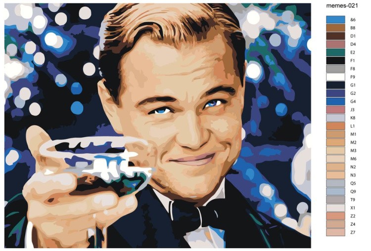 Картина по номерам «Мем: Великий Гэтсби, Леонардо Ди Каприо - Бокал за тех, кто..» — картинка 2