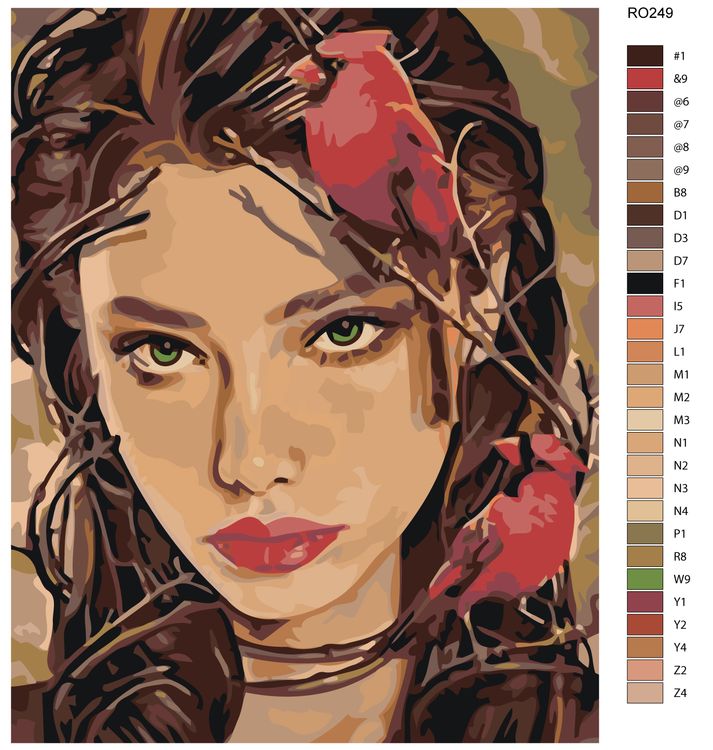 Картина по номерам «Девушка с птицами» — картинка 2