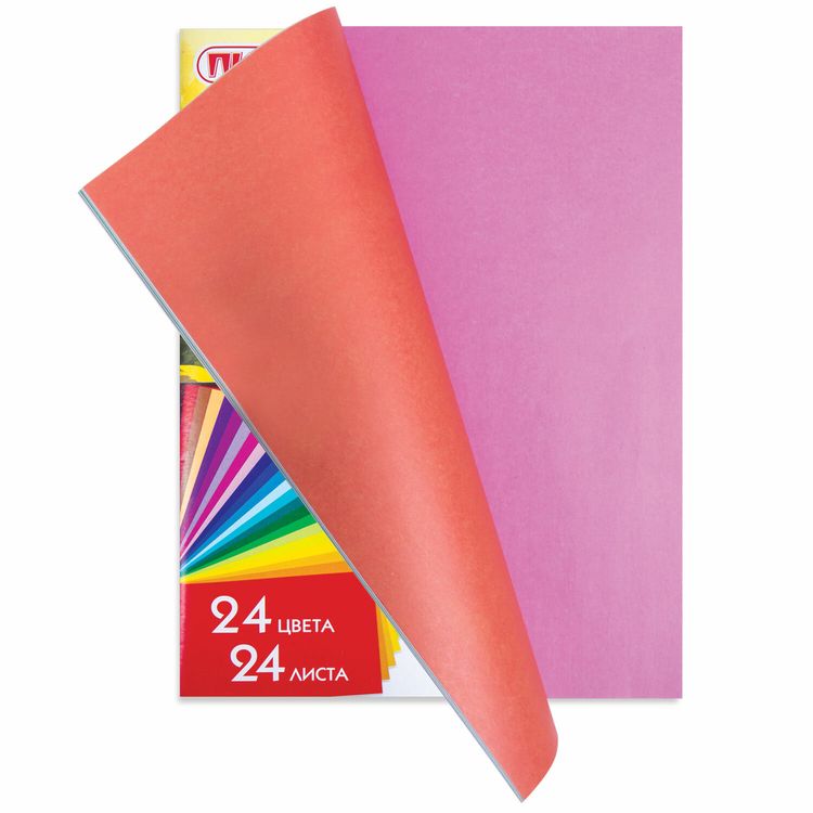 Цветная бумага А4 односторонняя газетная «Совенок», 24 листа, 24 цвета, ПИФАГОР — картинка 3