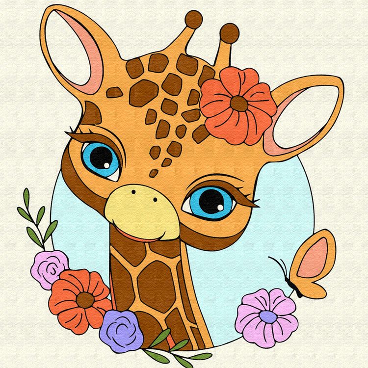 Картина по номерам «Жирафик с цветами»