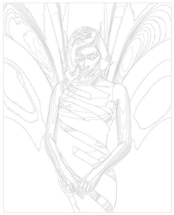 Картина по номерам «Девушка в полосатом черно-белом платье» — картинка 3