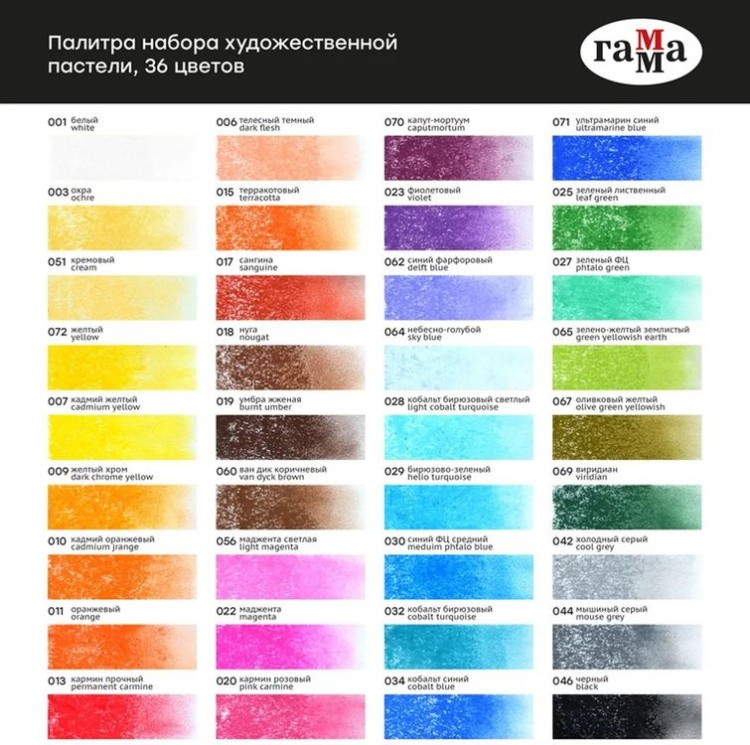 Пастель сухая художественная «Старый Мастер», 36 цв., базовые цв., квадратное сечение, Gamma — картинка 2