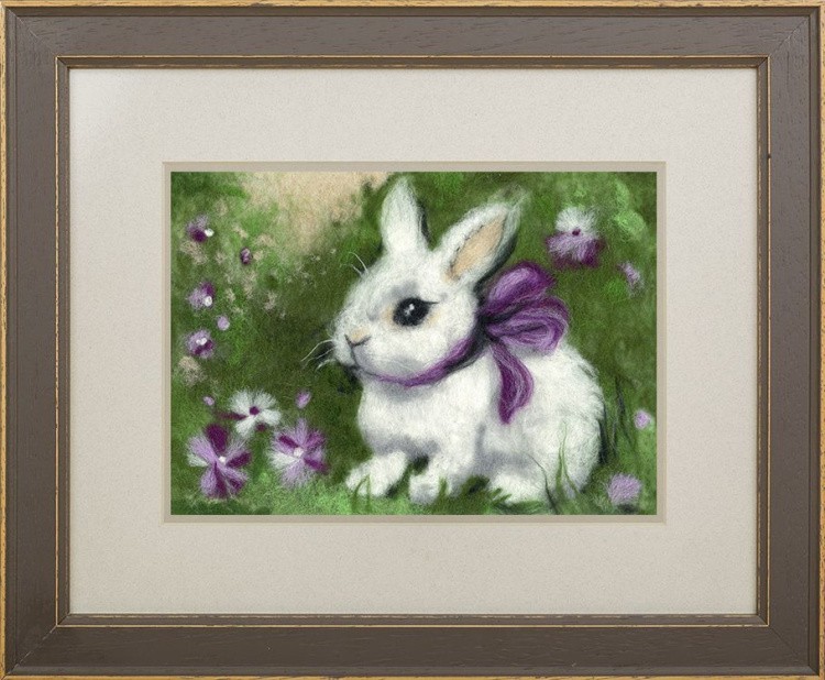 Картина шерстью «Крольчонок с бантиком» — картинка 2