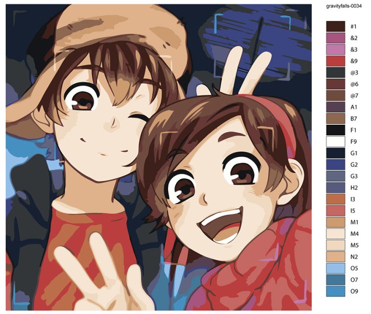 Картина по номерам «Гравити Фолз Фолс: Мейбл и Диппер аниме» — картинка 2