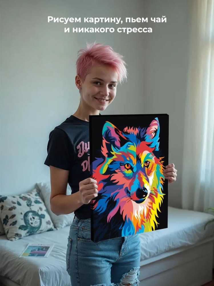 Картина по номерам «Радужный волк» — картинка 6