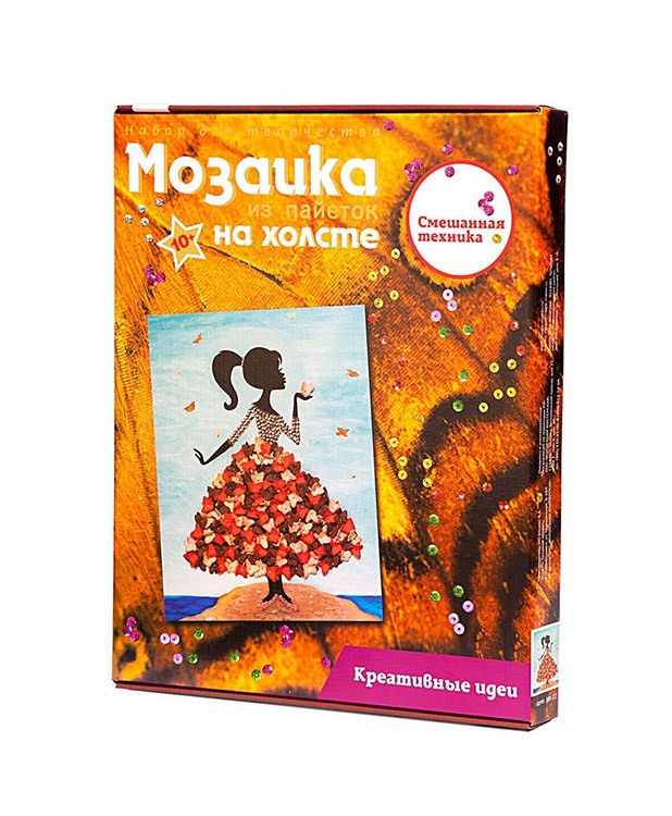 Картина на холсте из пайеток «Девочка с бабочками» — картинка 3