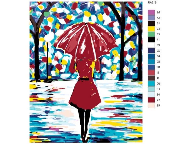 Картина по номерам «Леди в красном под зонтом» — картинка 2