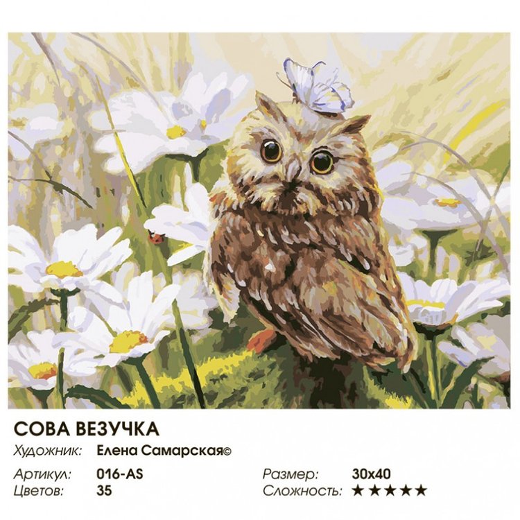 Картина по номерам «Сова Везучка» Елены Самарской — картинка 2