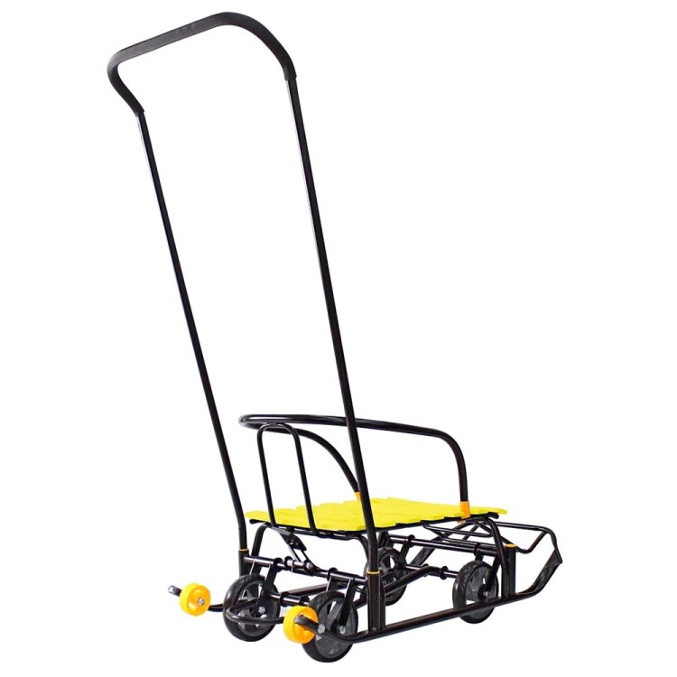 Санки детские Snow Black Auto желтые рейки с колесами — картинка 8