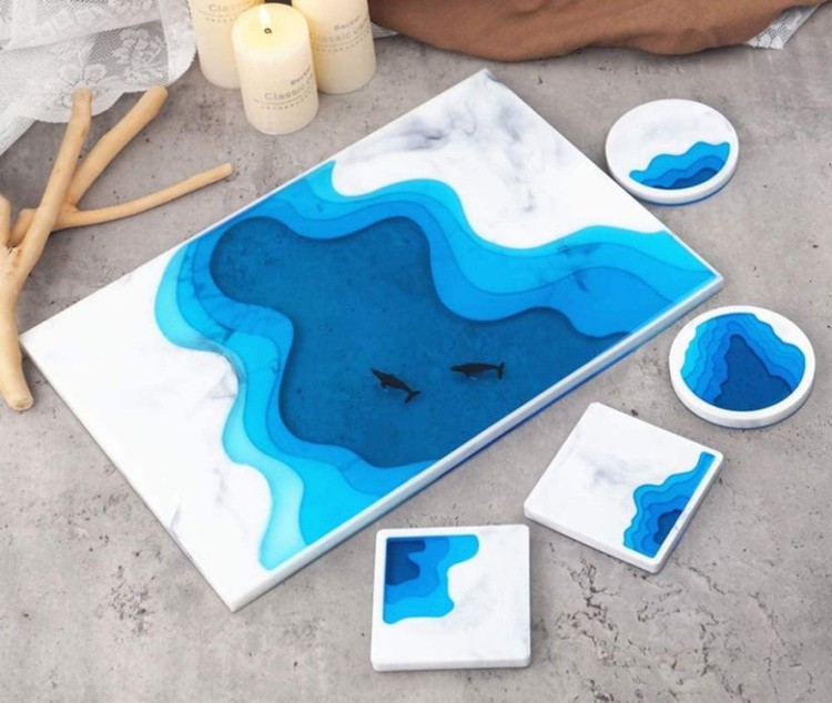 Силиконовый молд Epoxy Master поднос «Океан», 37х25 см — картинка 4