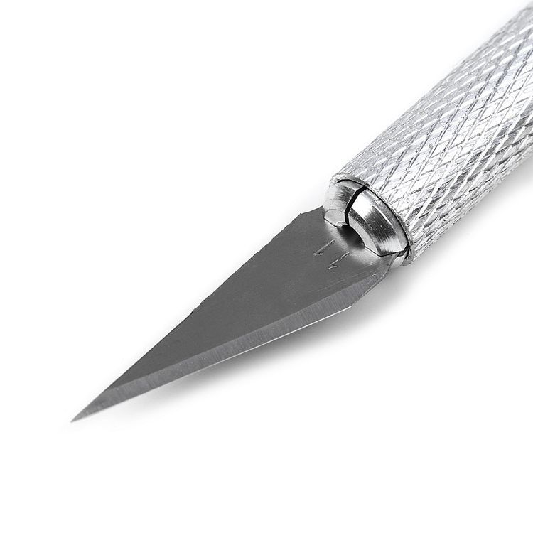 Макетный нож цанговый Maxwell, алюминий + 5 лезвий, цвет: серебро — картинка 3