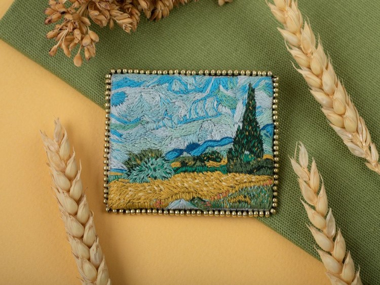 Набор для вышивания «Брошь. Пшеничное поле с кипарисами» — картинка 4