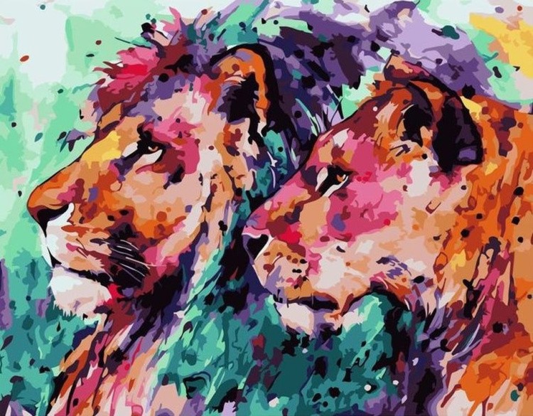 Картина по номерам «Акварельные львы»