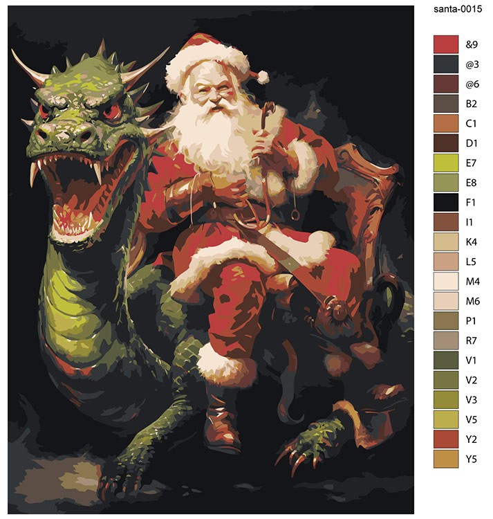 Картина по номерам «Новогодняя: Дед Мороз на зеленом драконе» — картинка 2