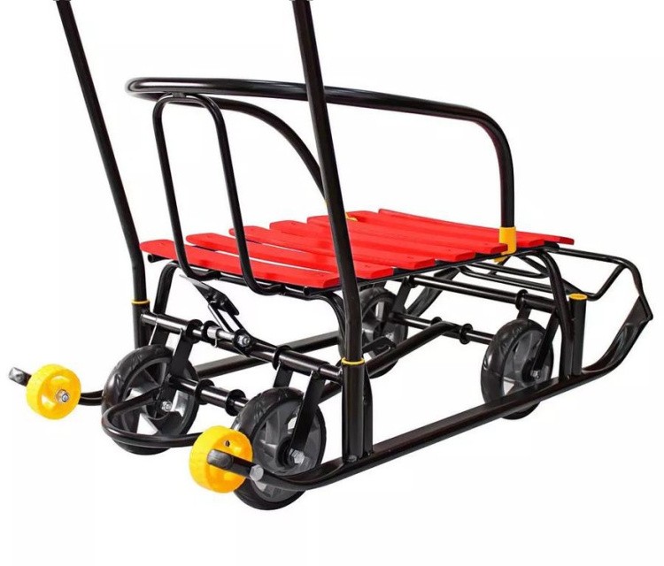 Санки детские Snow Black Auto красные рейки с колесами — картинка 13