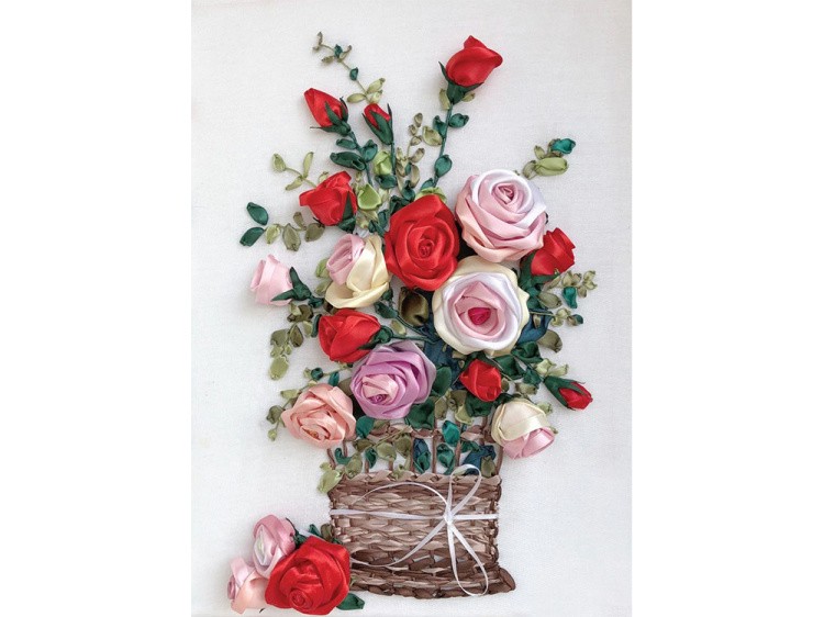 Вышивка лентами «Розы в корзине»