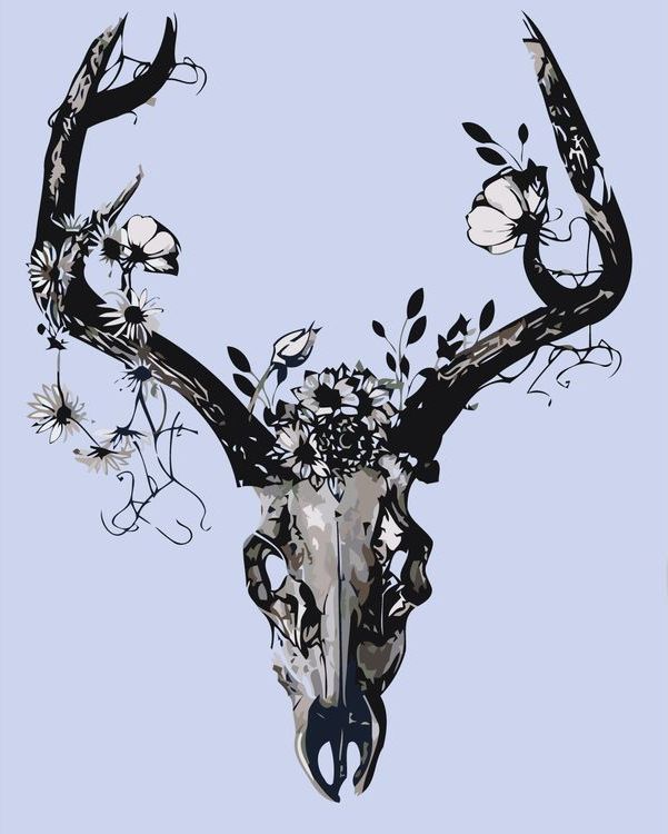 Картина по номерам «Чёрно-белый череп с цветами»