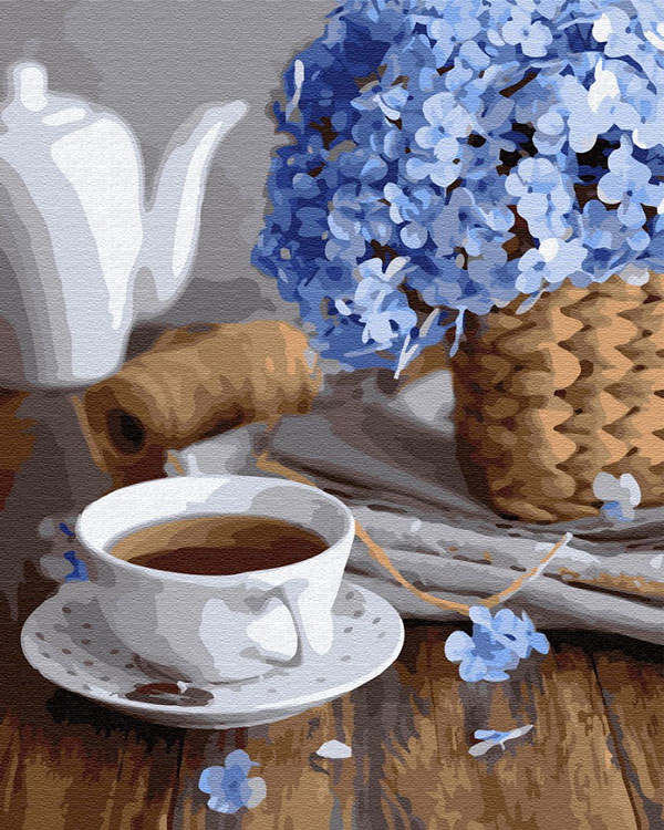 Картина по номерам «Незабудки и чашка чая»