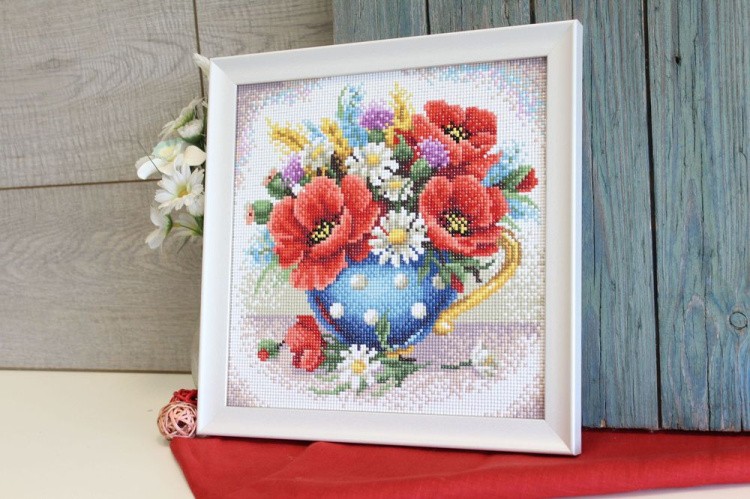 Алмазная вышивка «Маки в голубой вазе» — картинка 4