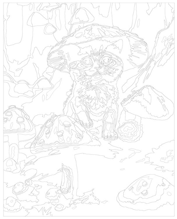 Картина по номерам «Котенок-гриб и мухоморы» — картинка 3