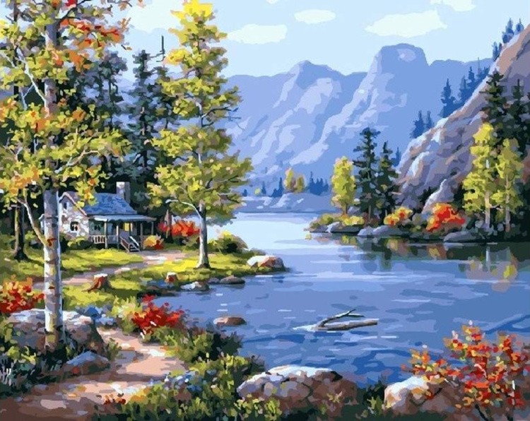 Картина по номерам «Домик в горах»