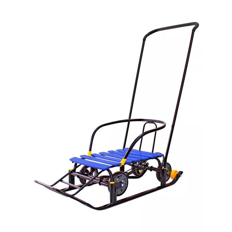 Санки детские Snow Black Auto синие рейки с колесами — картинка 5