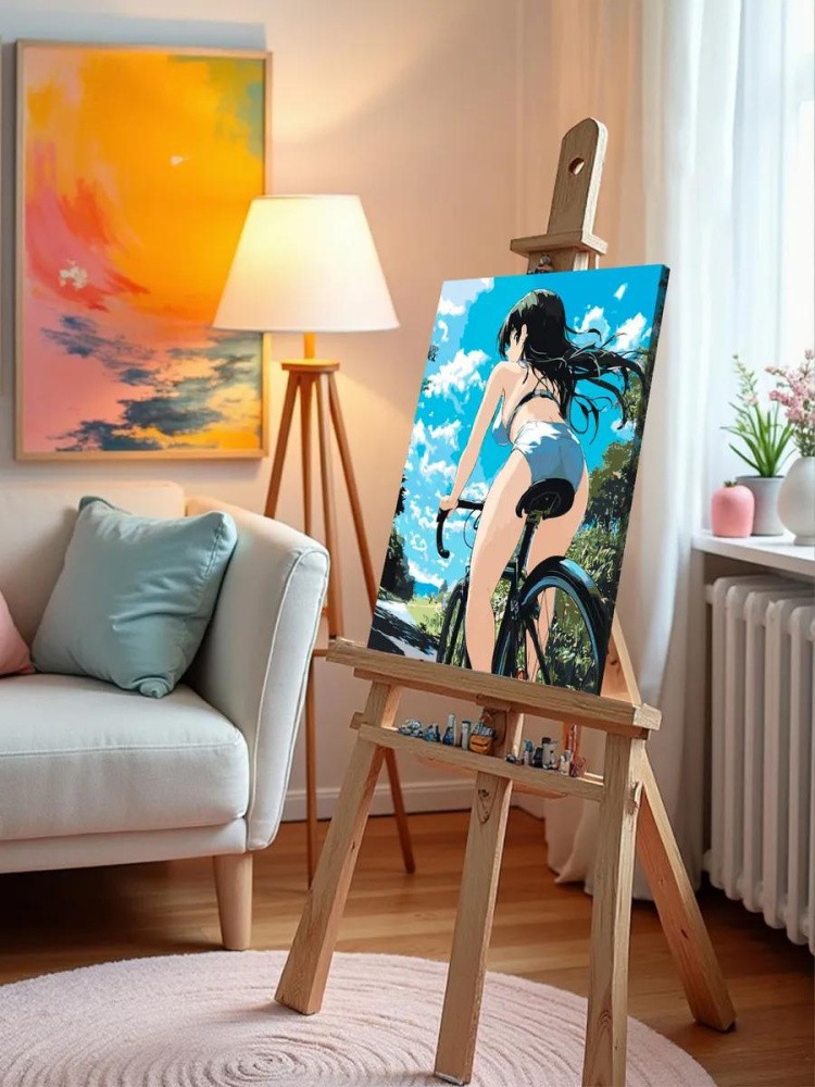 Картина по номерам «Девушка в белье на велосипеде, аниме» — картинка 9