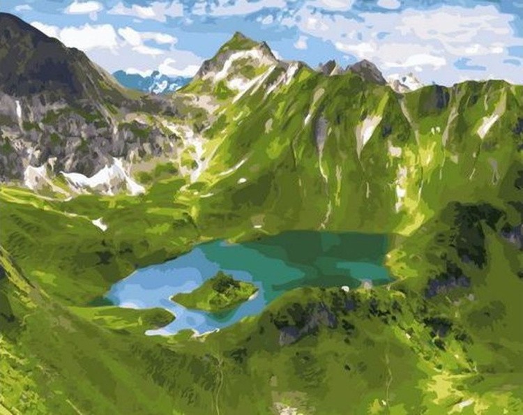 Картина по номерам «Озеро среди гор»