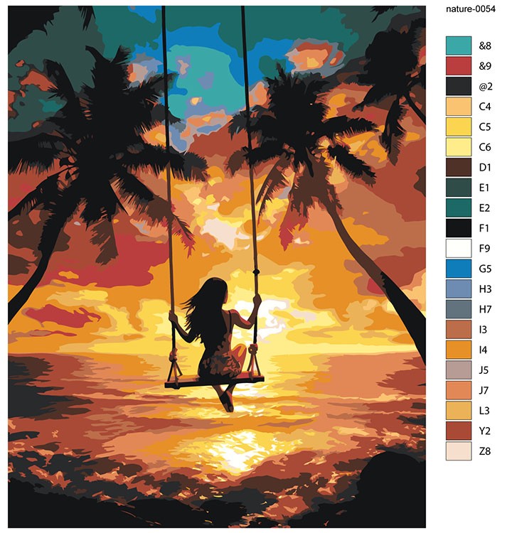 Картина по номерам «Природа: Девушка на качелях на берегу моря с пальмами» — картинка 2