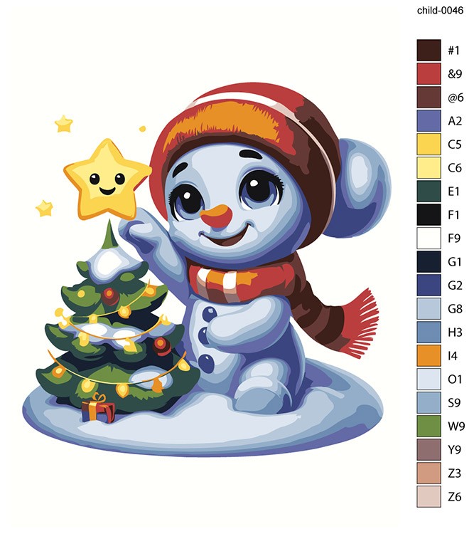 Картина по номерам «Детская, для детей: снеговик и ёлка» — картинка 2