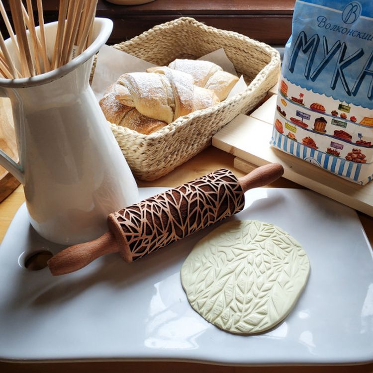 Деревянная скалка «Перья», Березка — картинка 3