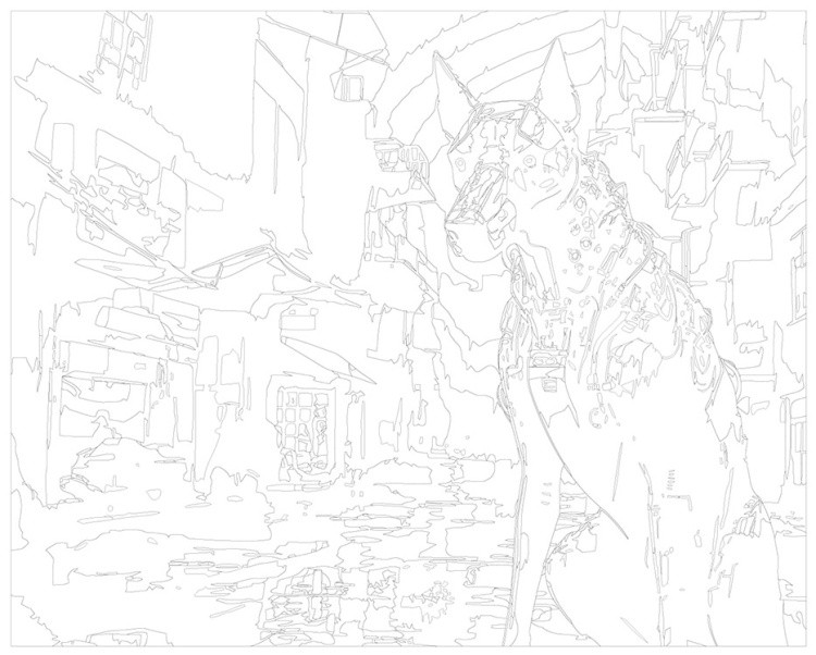 Картина по номерам «Собака доберман-киборг в городе будущего» — картинка 3