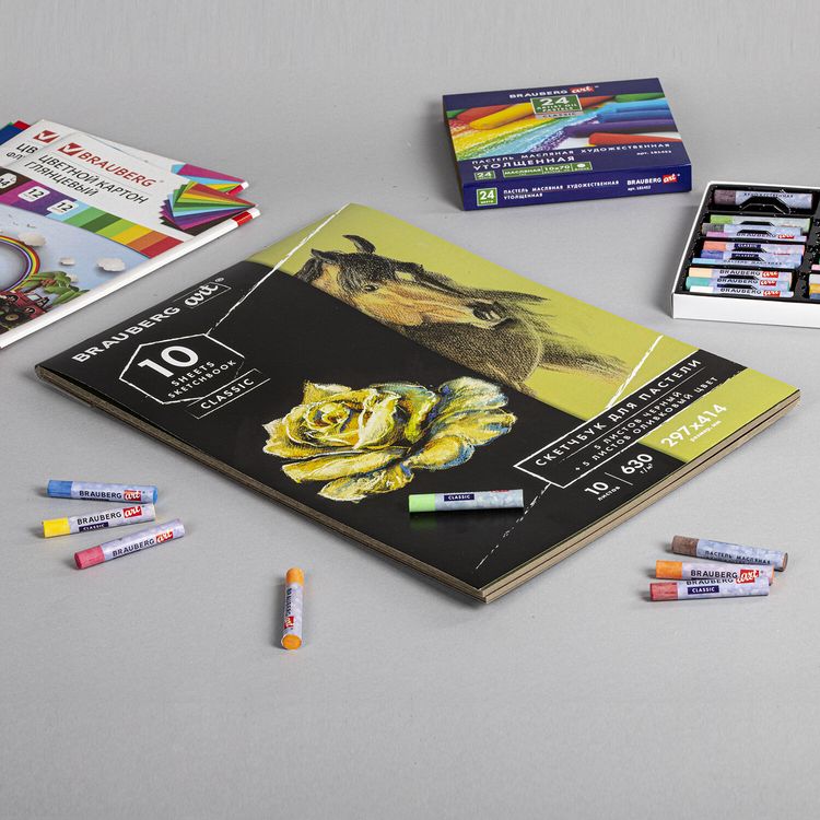 Альбом для пастели, картон черный/оливковый, 630 г/м2, 297x414 мм, 5+5 листов, BRAUBERG ART — картинка 9