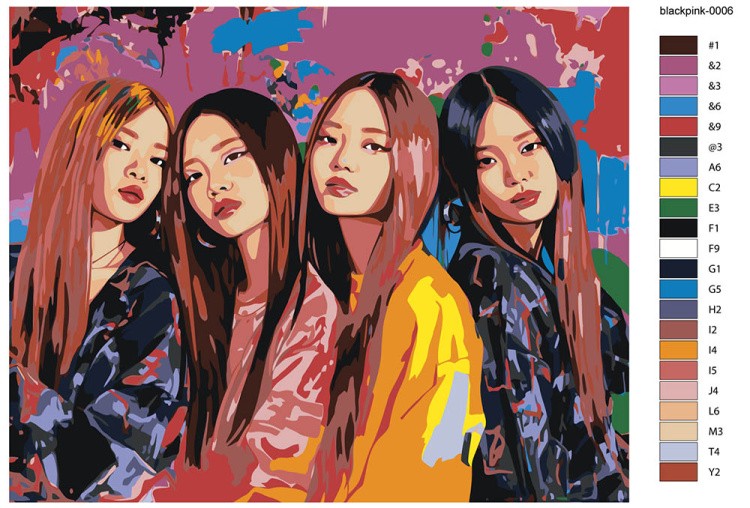Картина по номерам «Группа BlackPink Блэк Пинк: Джису, Дженни, Роза и Лиса 5» — картинка 2